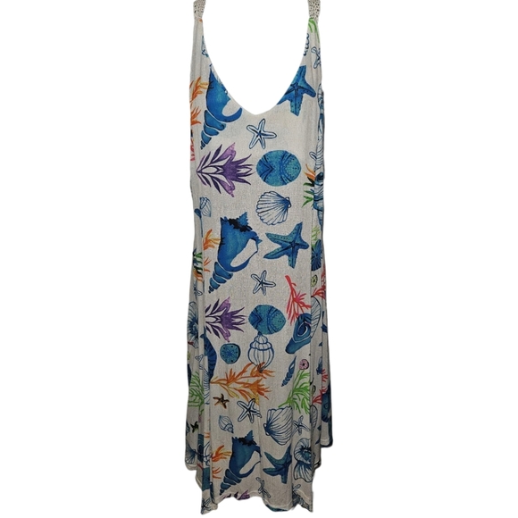 NWT St.Toreline Colorful Seashell Printed Crochet Lace Racer Back Tank Dress - Picture 1 of 3